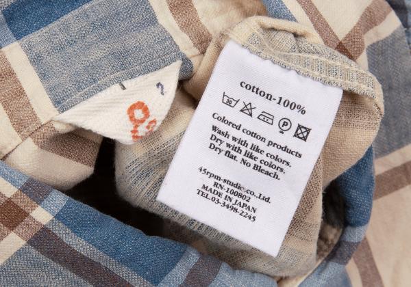 45rpm& Cotton Check Long Sleeve Shirt Beige Size 2