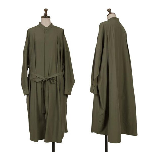 zucca Band Collar Shoulder Tuck Long Dress Khaki Size M