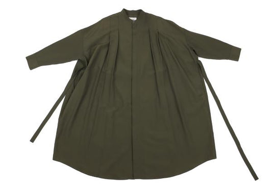 zucca Band Collar Shoulder Tuck Long Dress Khaki Size M