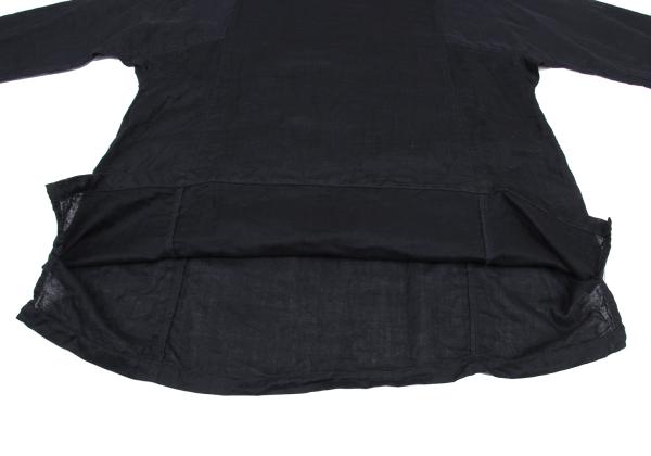 Plantation Panel Design High Neck Blouse Navy Size M