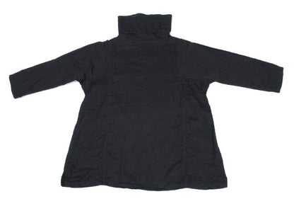 Plantation Panel Design High Neck Blouse Navy Size M