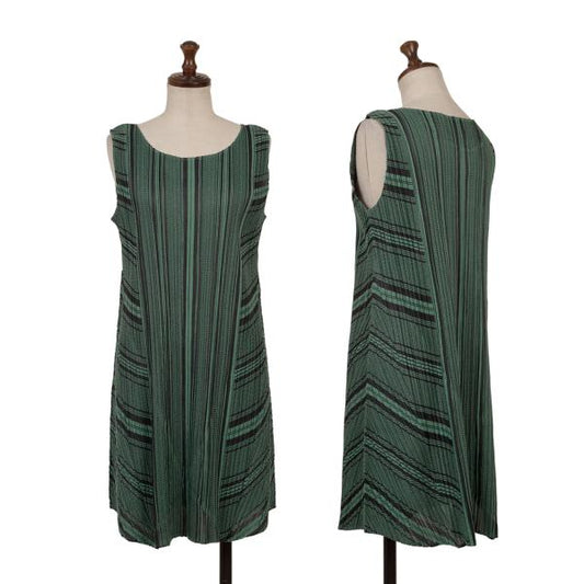 PLEATS PLEASE Multi-Stripe Jacquard Tunic Green Blouse Size 3