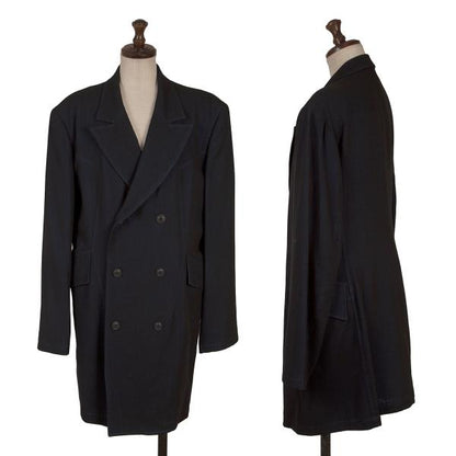 Y's Wool Blend Double Breasted Long Jacket Navy Size M