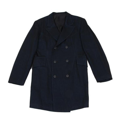 Y's Wool Blend Double Breasted Long Jacket Navy Size M