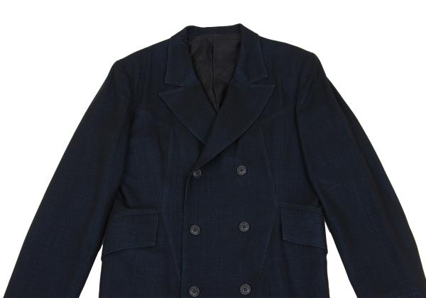 Y's Wool Blend Double Breasted Long Jacket Navy Size M