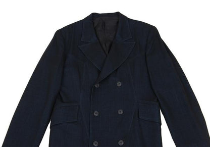 Y's Wool Blend Double Breasted Long Jacket Navy Size M