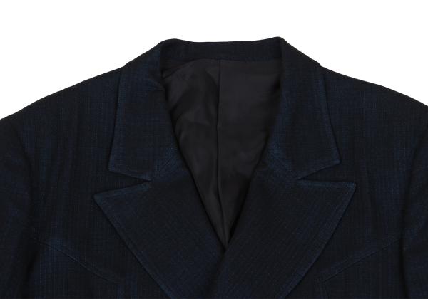 Y's Wool Blend Double Breasted Long Jacket Navy Size M