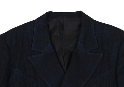 Y's Wool Blend Double Breasted Long Jacket Navy Size M
