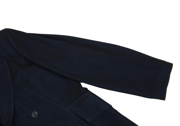Y's Wool Blend Double Breasted Long Jacket Navy Size M