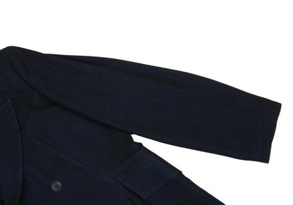 Y's Wool Blend Double Breasted Long Jacket Navy Size M