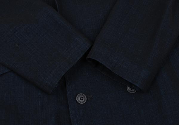 Y's Wool Blend Double Breasted Long Jacket Navy Size M