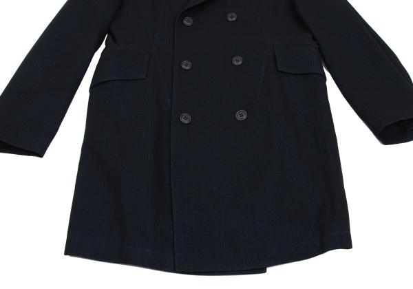 Y's Wool Blend Double Breasted Long Jacket Navy Size M