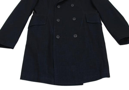 Y's Wool Blend Double Breasted Long Jacket Navy Size M