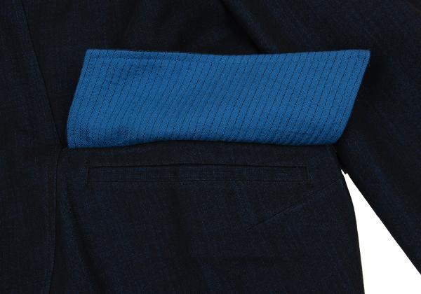 Y's Wool Blend Double Breasted Long Jacket Navy Size M
