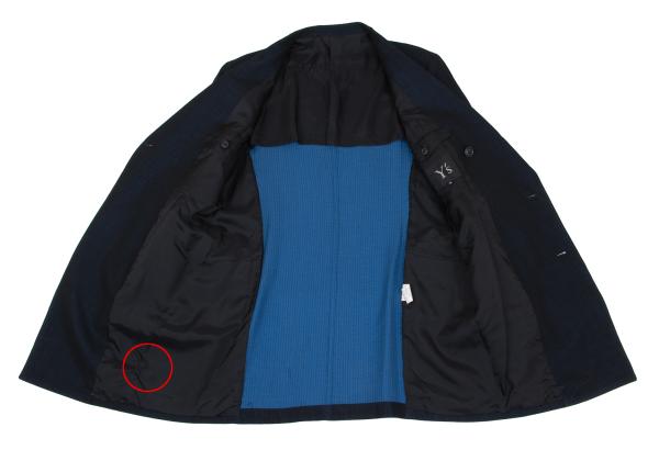 Y's Wool Blend Double Breasted Long Jacket Navy Size M