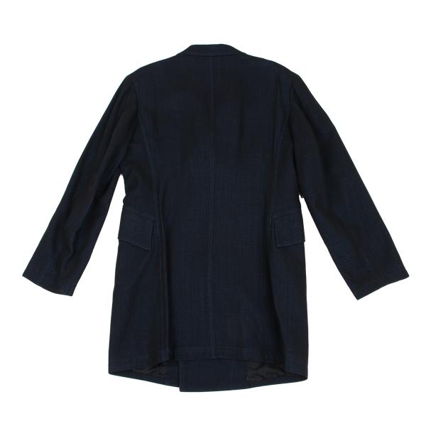 Y's Wool Blend Double Breasted Long Jacket Navy Size M