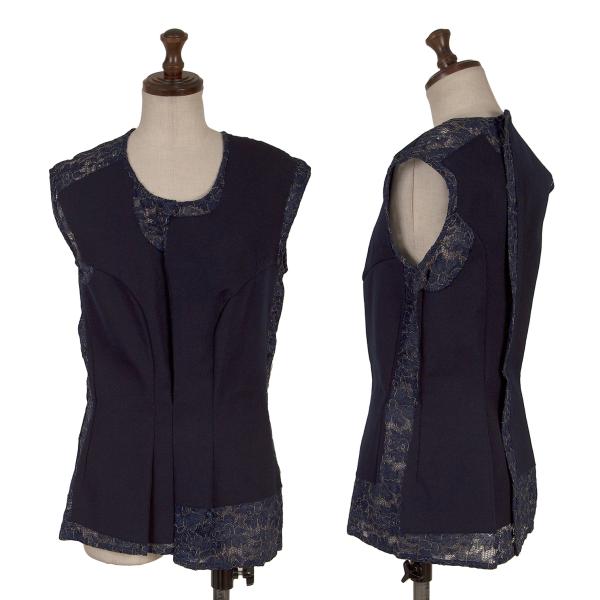 COMME des GARCONS Wool Lame Flower Vest Navy Size S