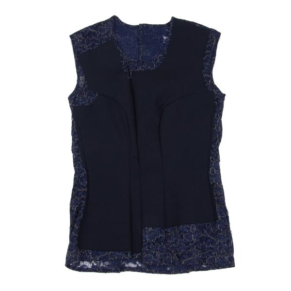 COMME des GARCONS Wool Lame Flower Vest Navy Size S