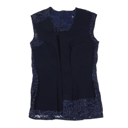 COMME des GARCONS Wool Lame Flower Vest Navy Size S