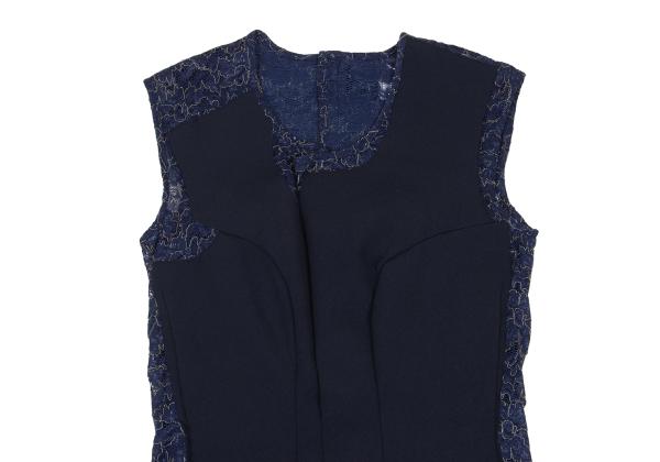 COMME des GARCONS Wool Lame Flower Vest Navy Size S