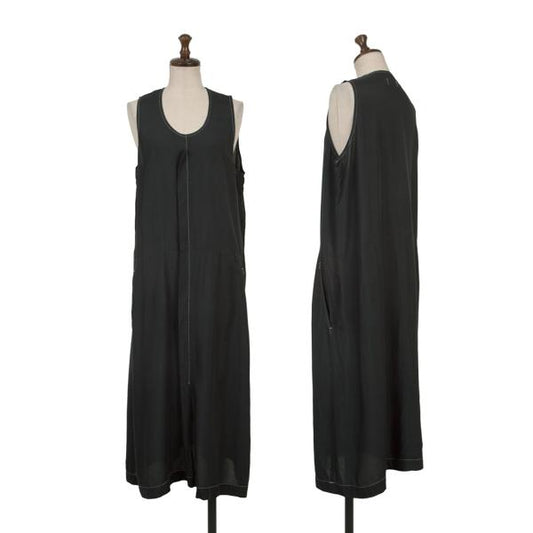 COMME des GARCONS Black Rayon White Stitch Midi Dress Size M