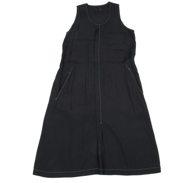 COMME des GARCONS Black Rayon White Stitch Midi Dress Size M