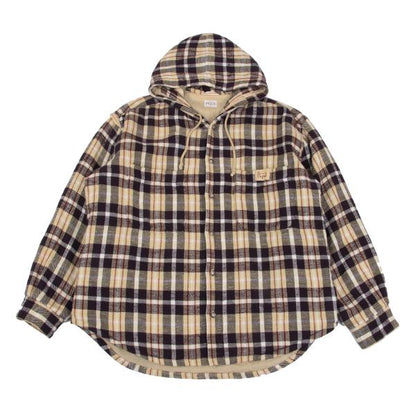 Papas Quilted Lined Hooded Flannel Shirt Beige/Purple Size L