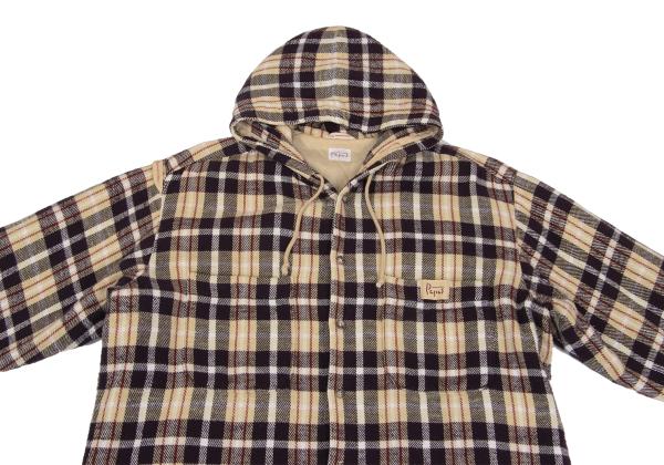 Papas Quilted Lined Hooded Flannel Shirt Beige/Purple Size L