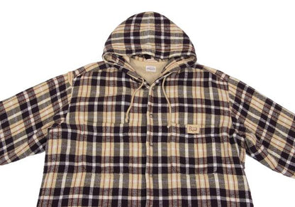 Papas Quilted Lined Hooded Flannel Shirt Beige/Purple Size L