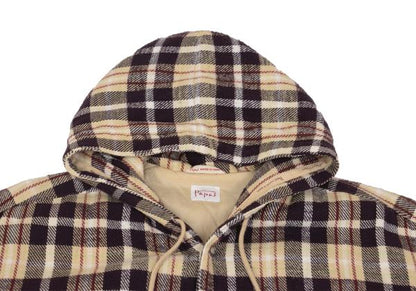 Papas Quilted Lined Hooded Flannel Shirt Beige/Purple Size L