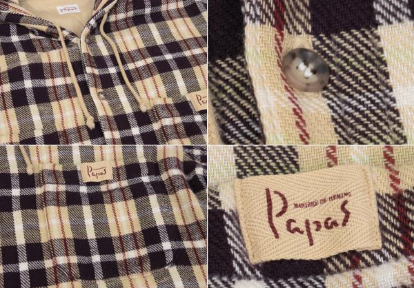 Papas Quilted Lined Hooded Flannel Shirt Beige/Purple Size L