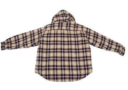 Papas Quilted Lined Hooded Flannel Shirt Beige/Purple Size L