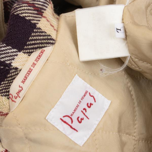 Papas Quilted Lined Hooded Flannel Shirt Beige/Purple Size L