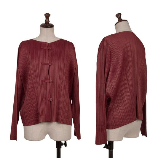 PLEATS PLEASE China Button Collarless Jacket Bordeaux Size 3