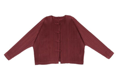PLEATS PLEASE China Button Collarless Jacket Bordeaux Size 3