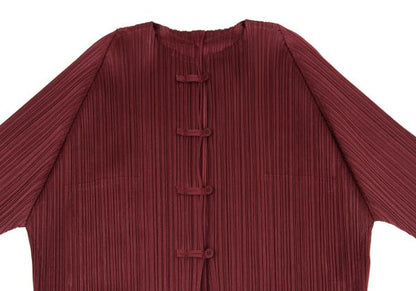 PLEATS PLEASE China Button Collarless Jacket Bordeaux Size 3