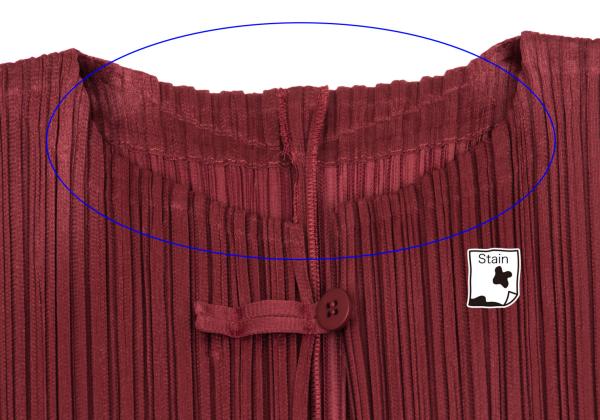 PLEATS PLEASE China Button Collarless Jacket Bordeaux Size 3