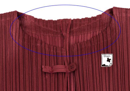 PLEATS PLEASE China Button Collarless Jacket Bordeaux Size 3