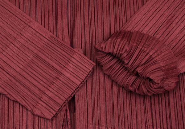 PLEATS PLEASE China Button Collarless Jacket Bordeaux Size 3