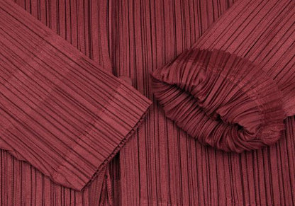PLEATS PLEASE China Button Collarless Jacket Bordeaux Size 3