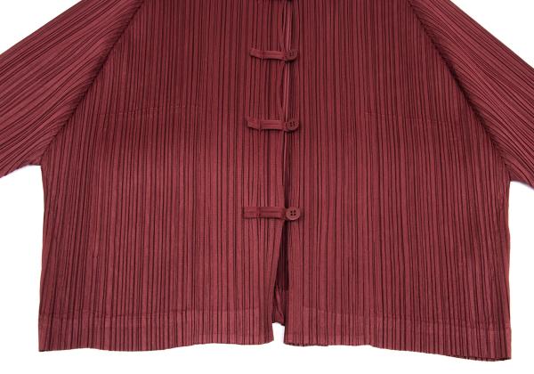 PLEATS PLEASE China Button Collarless Jacket Bordeaux Size 3