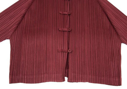 PLEATS PLEASE China Button Collarless Jacket Bordeaux Size 3