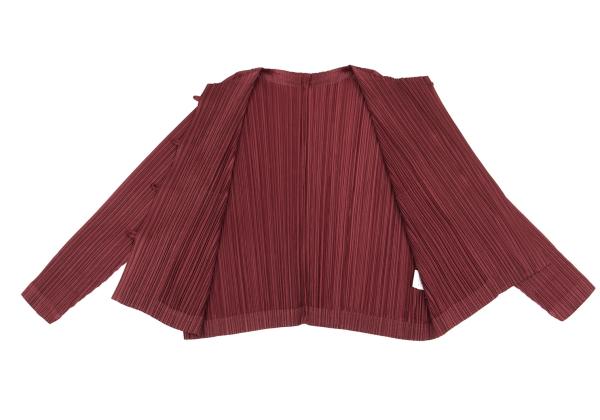 PLEATS PLEASE China Button Collarless Jacket Bordeaux Size 3