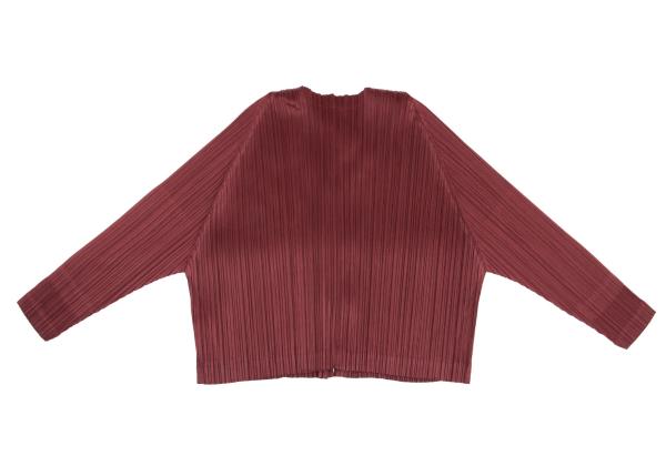 PLEATS PLEASE China Button Collarless Jacket Bordeaux Size 3