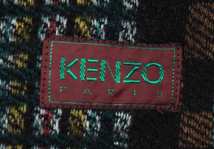 KENZO Multi Check Large Wool Green Multi Muffler