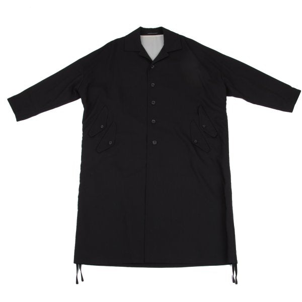 B Yohji Yamamoto Wool Side Drawstring Flap Coat Black Size 1