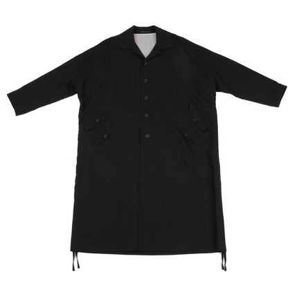 B Yohji Yamamoto Wool Side Drawstring Flap Coat Black Size 1