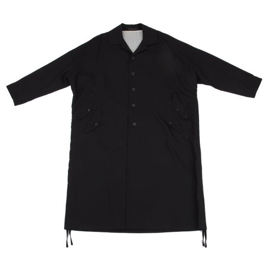 B Yohji Yamamoto Wool Side Drawstring Flap Coat Black Size 1
