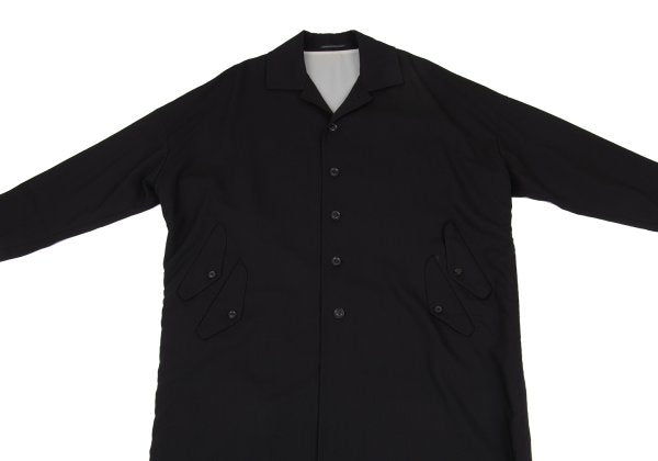 B Yohji Yamamoto Wool Side Drawstring Flap Coat Black Size 1