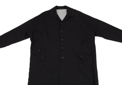 B Yohji Yamamoto Wool Side Drawstring Flap Coat Black Size 1